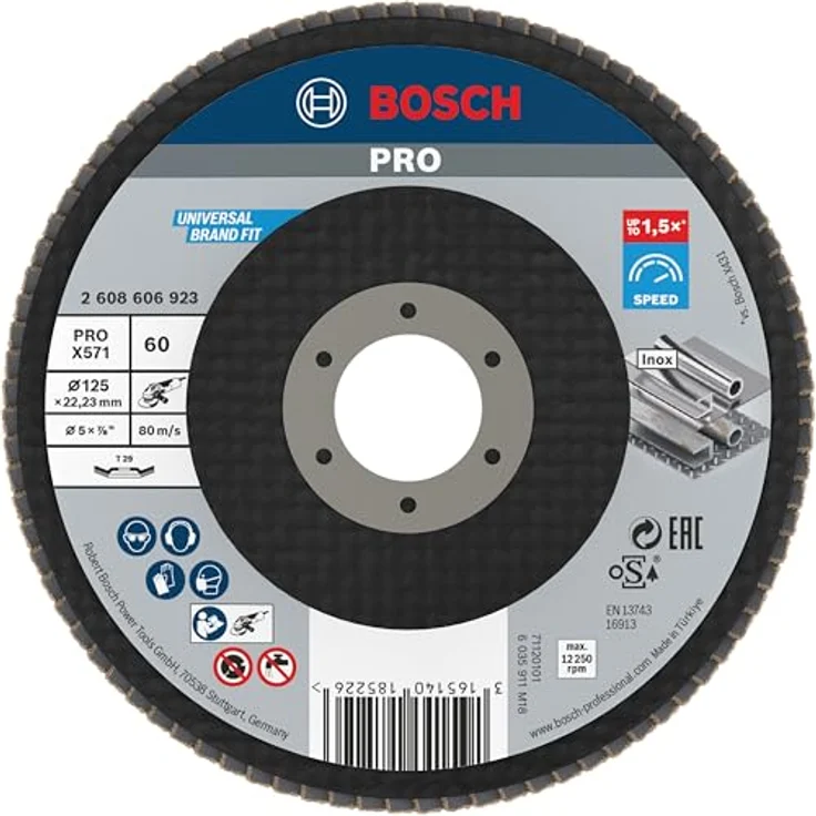 Bosch Professional Fächerschleifscheibe (für Winkelschleifer verschiedene Materialien, bombierte Ausführung, Ø 125 mm, Körnung 60) – Bild 2