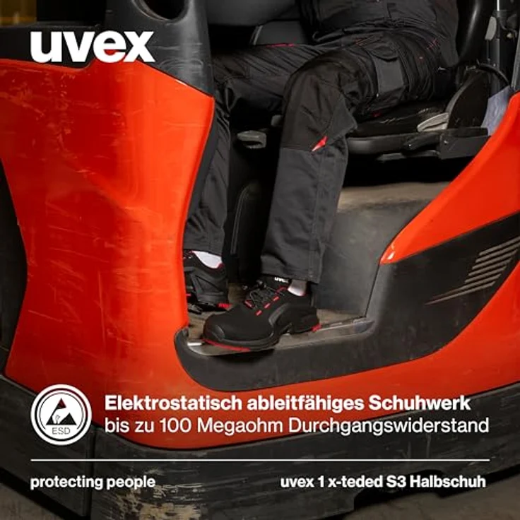 Uvex 85162 uvex 1 x-tended support Arbeitsschuh, metallfreie Zehenschutzkappe, Durchtritthemmung, Mikrovelours, dämpfende PU-Zwischensohle, schwarz – Bild 4