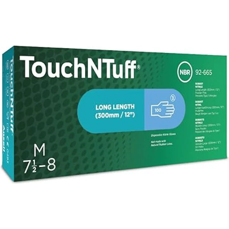 Ansell TouchNTuff 92-670 Nitril Handschuhe, Chemikalien- und Flüssigkeitsschutz, Hellblau, Größe 8.5-9 (100 Handschuhe pro Spender) – Bild 3