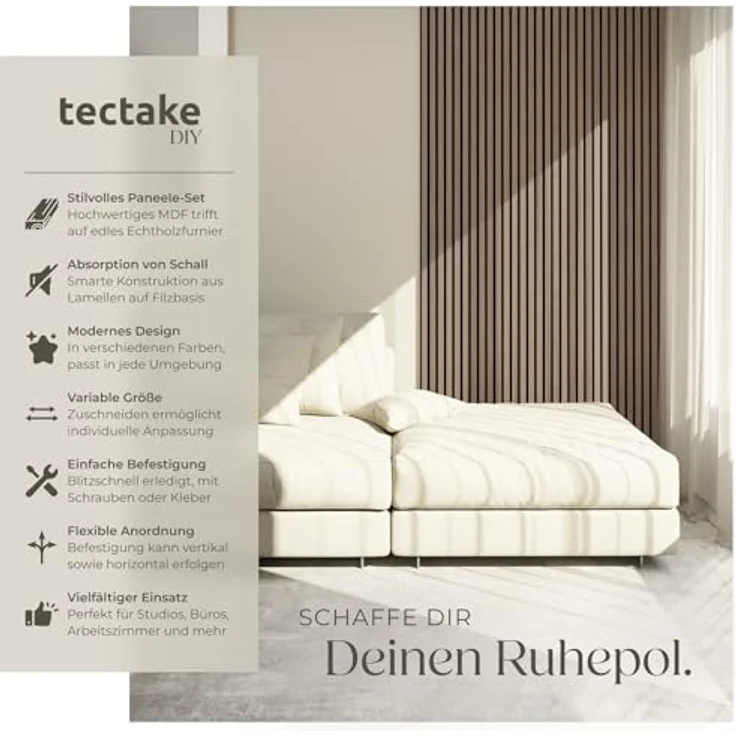 tectake® 3D Akustikpaneele Eiche dunkel, hochwertige Wandpaneele mit exzellenter Schallabsorption, 120 x 60 x 2,1 cm, 2er Set – Bild 2