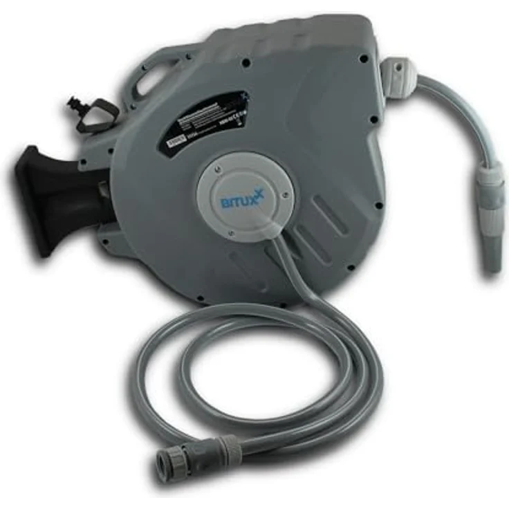 BITUXX Wand Wasser Schlauchtrommel mit Automatikauffrollung, 20 m, inklusive Spritzdüse und Montagematerial – Bild 1