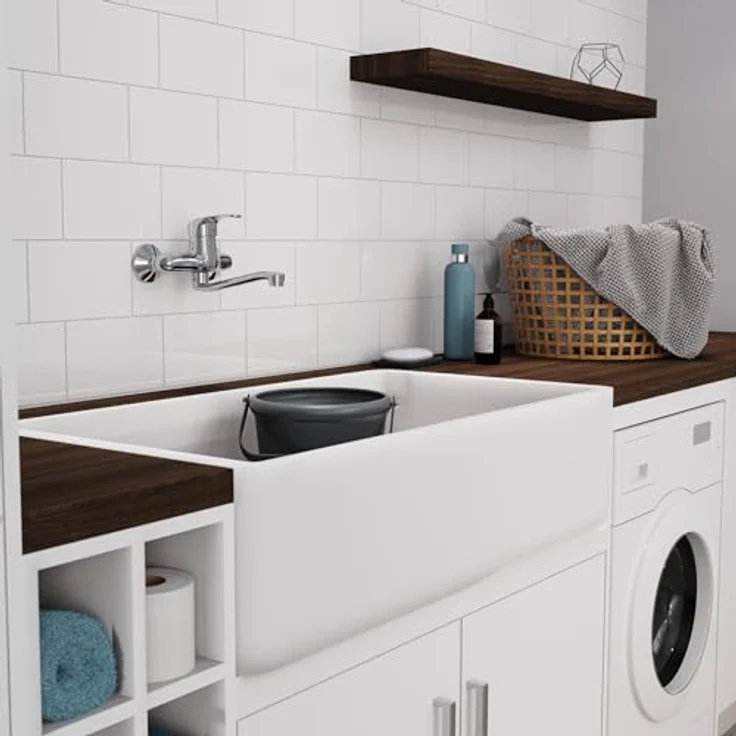 SCHÜTTE 36760 ORAZI Wandwasserhahn Chrom, Wand-Spültischarmatur 360°, ideal für Doppelspülbecken, Wasserhahn Wandmontage, Wandarmatur für Küche/Ausgussbecken, Mischbatterie für Wandmontage – Bild 4