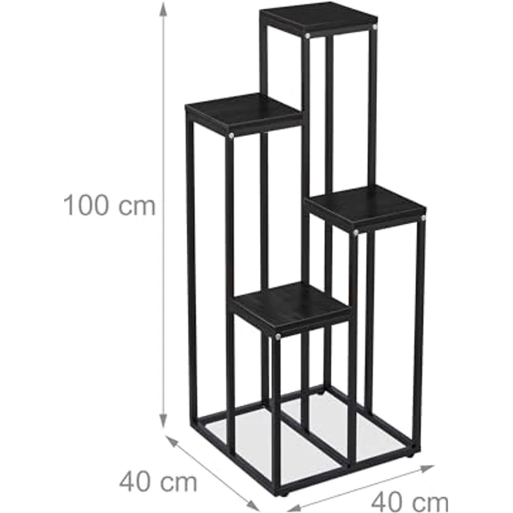 relaxdays Blumenständer Schwarze Blumentreppe mit 4 Ablagen, Schwarz - Dekorative Pflanzentreppe aus Stahl und Holzoptik, max. 40 kg Traglast – Bild 5