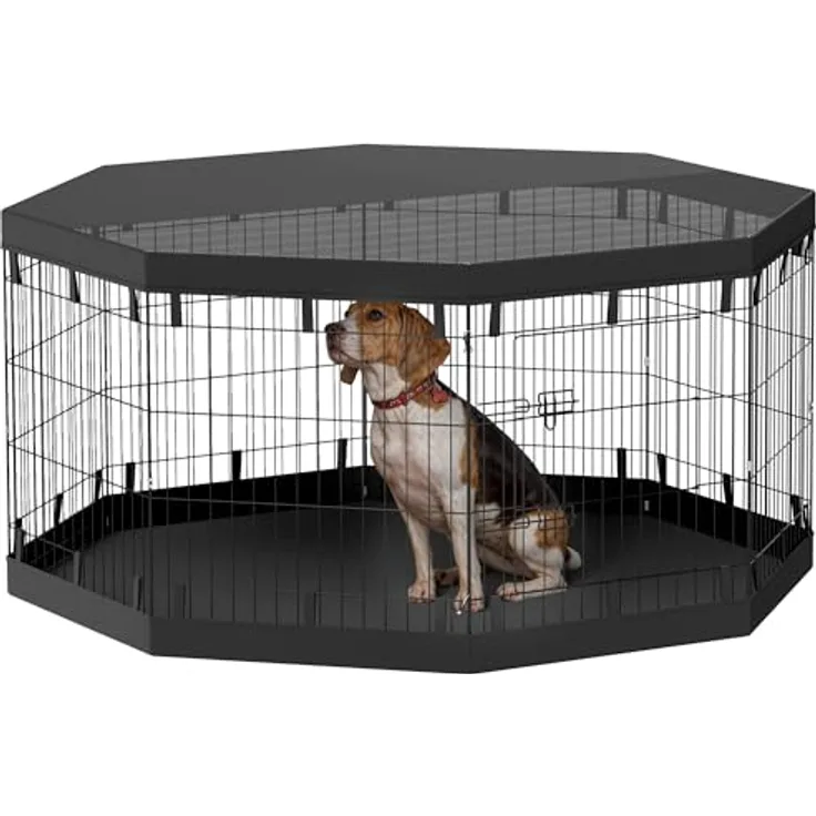 PawHut Welpenauslauf, Welpenlaufstall mit Türen, Fenster, Laufgitter, Atmungsaktiv Netz, für Hunde unter 20 kg, Indoor & Outdoor, 159 x 159 x 76 cm, Schwarz