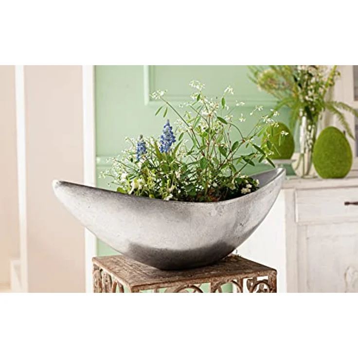 Dekoleidenschaft große Pflanzschale Silber 60 cm lang, Pflanzgefäß im Antik Look Blumenschale – Bild 1