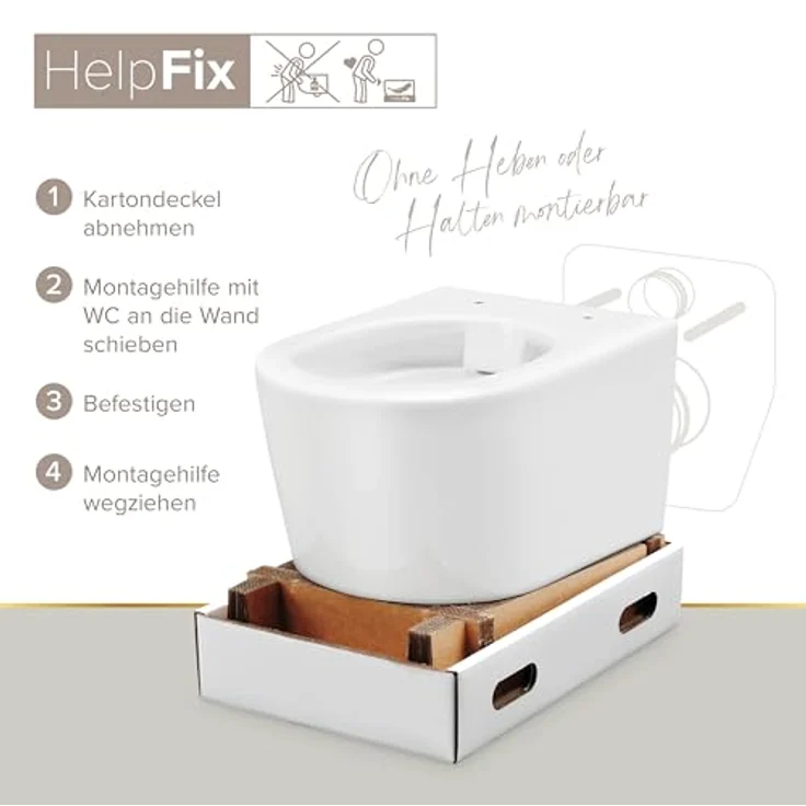 Lenz Tiefspül-WC MELVA, wandhängend, waagerechter Abgang, innovative HelpFix Montagehilfe, weiß – Bild 6