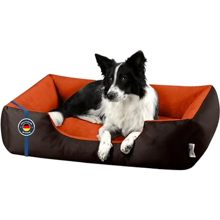 BedDog Hundebett LUPI, Hundekissen mit abziehbaren waschbaren Bezug, Hundekorb, Hundesofa, für mittel-große Hunde, L, braun-orange – Bild 1