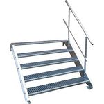 Srm-Design 5 Stufen Stahltreppe einseitigem Gelände/Breite 80 cm Geschosshöhe 70-105cm / Robuste Außentreppe/Wangentreppe/Stabile Industrietreppe für den Außenbereich/Inklusive Zubehör (verzinkt)
