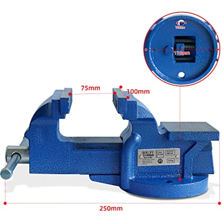 CCLIFE Schraubstock 125mm, Feststehend mit Eisenbauweise für Werkbank – Bild 3