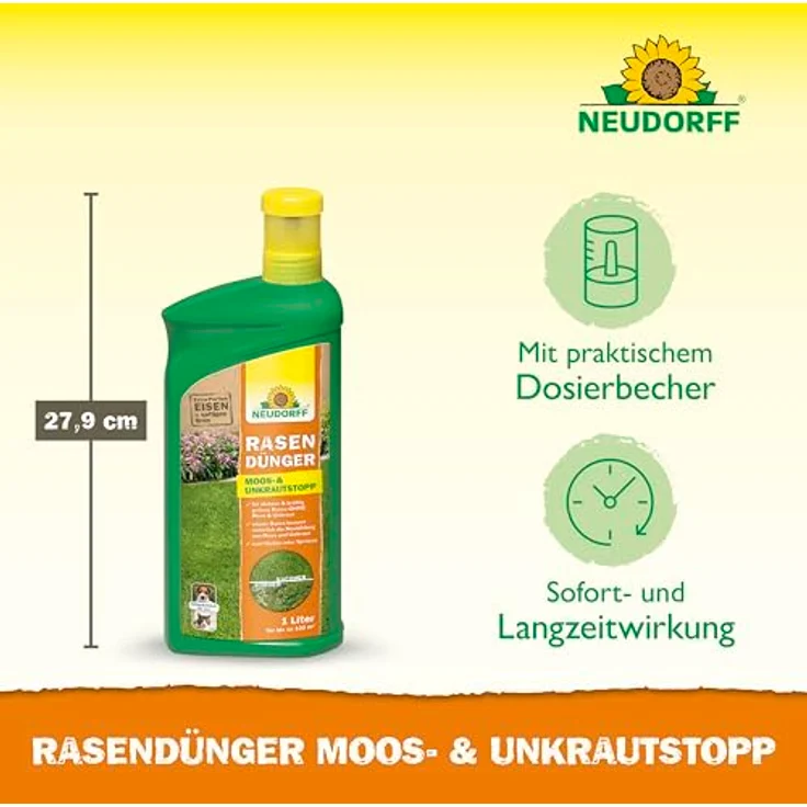 Neudorff Rasendünger Moos-&UnkrautStopp, 1 l, einfache Spritzanwendung ohne Streuwagen – Bild 3