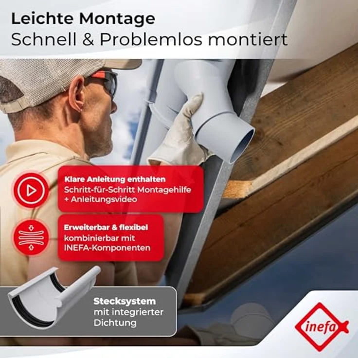 INEFA Dachrinnen Set PVC 3m NW 100 Halbrund, anthrazit, witterungsbeständig für Gartenhaus und Carport – Bild 5
