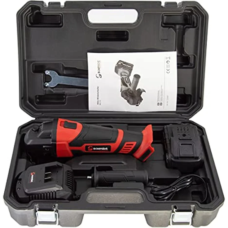 SCHMIDT security tools Akku-Winkelschleifer AG-115 Trennschleifer 4.0Ah Koffer, Schwarz-Rot, 8.000 U/min Drehzahl, 18V Lithium-Ionen – Bild 2