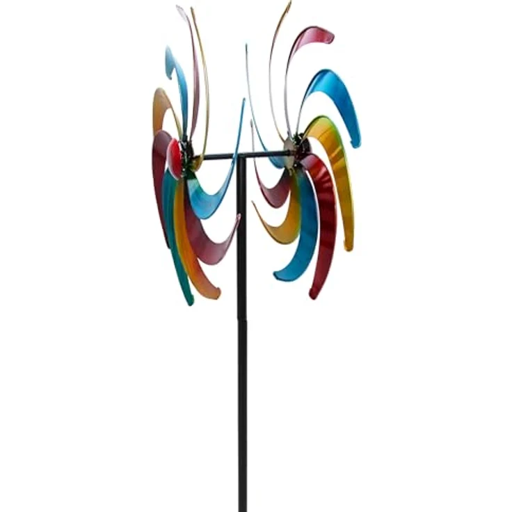 Spetebo Metall Windrad bunt - Ø 38 cm/Höhe 140 cm - Deko Windspiel Windmühle Gartenstecker – Bild 4