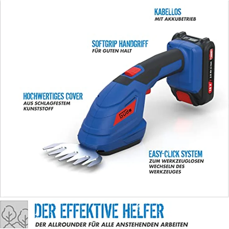 Güde Akku Gartenpflege-Set GPS 18-0 Strauchschere Heckenschere Harkenaufsatz – Bild 5