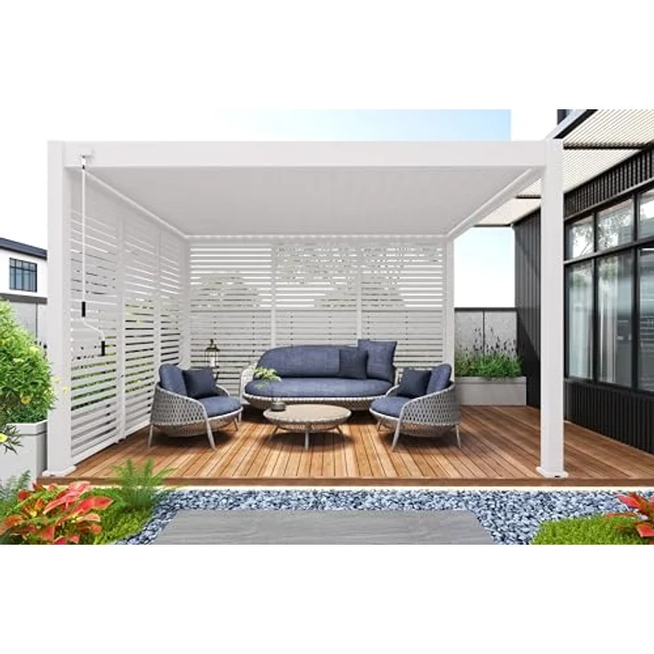 Weide Horizontale Lamellenwand aus Aluminium, Pavillonseitenteil für Pergola, 93 cm, Weiß – Bild 4