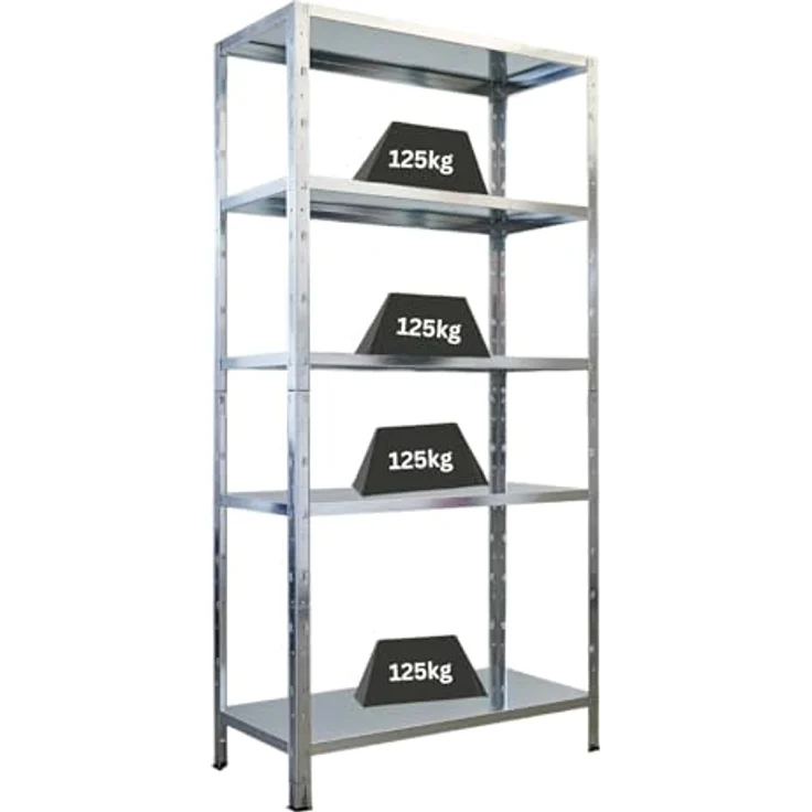 Proregal Schwerlastregal Ares, verzinktes Metallregal, 180 x 90 x 40 cm, 5 Böden, Traglast 125 kg pro Boden – Bild 1