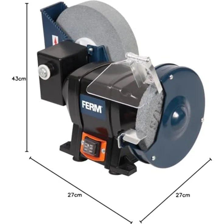 FERM Nass und Trockenschleifmaschine - Doppelschleifmaschine 250W - 150mm - Incl. P80 (Nass) und P36 (Trock) Schleifstein, Schutzbrille und Funkenfänger – Bild 9