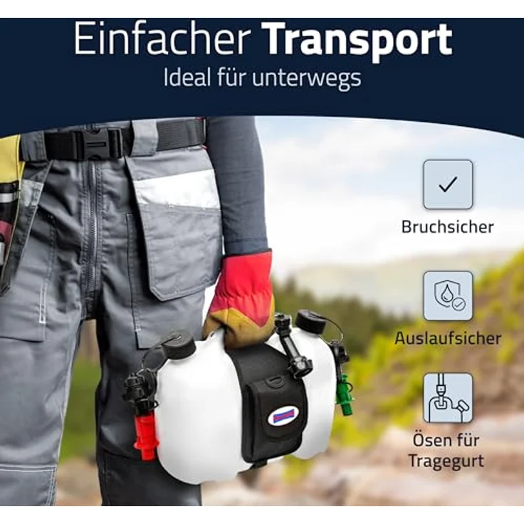 hünersdorff PROFI Doppelkanister - Kombikanister für Kraftstoff und Öl mit Satteltasche und zwei Einfüllsystemen, 6 + 3 Liter, UN-Zulassung, Made in Germany – Bild 4