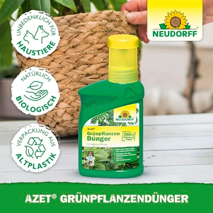 Neudorff Azet GrünpflanzenDünger, 250 ml Bio Dünger für 50L Gießwasser, 100 % organisch und vegan, für schnelles Wachstum und tiefgrüne Blätter aller Grünpflanzen und Palmen, mit Dosierbecher – Bild 6