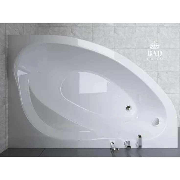 Polimat BADLAND MAREA Eckbadewanne 150x100 cm, Weiß Acryl, Komplettset mit Acrylschürze, Füßen und Chrom Automatik Ablaufgarnitur, Made in EU – Bild 3