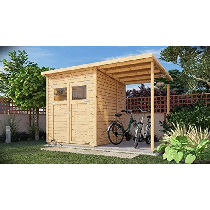 Alpholz Gerätehaus Mollie Plus aus Fichten-Holz | Gartenhaus mit 14 mm Wandstärke | Holzhaus inklusive Montagematerial | Geräteschuppen 335 x 199 cm | Pultdach mit Anbau, Schleppdach - Preisvergleich