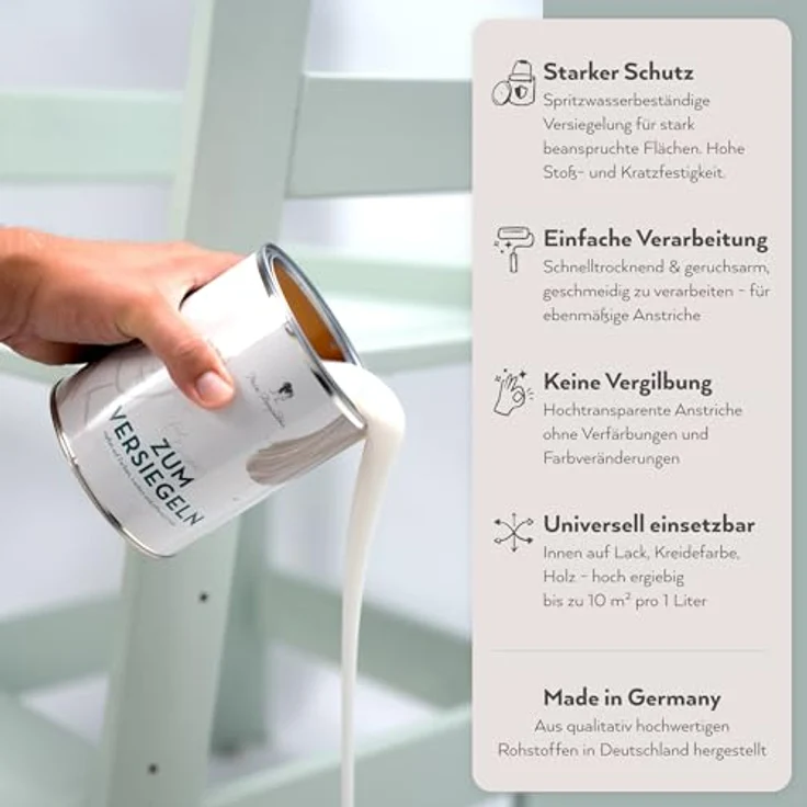 MissPompadour Klarlack 1L, schnelltrocknender, kratzfester, farbloser Acryllack für Innen, matt, hohe Transparenz, vielseitig auf Holz, Kunststoff und Metall einsetzbar – Bild 3