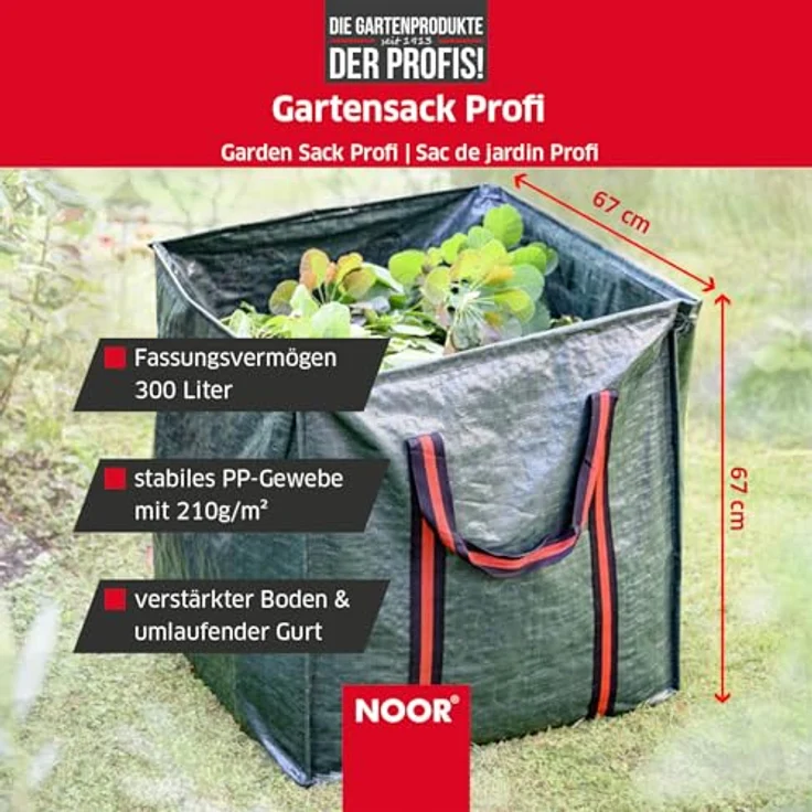 NOOR Gartensack Profi XXL 300L Durchmesser 67x67x67 cm I Reißfester Gartenabfall-Sack extra robust I Selbststehender & strapazierfähiger Laubsack I Professionelles Gartenzubehöreinfache Handhabung – Bild 5