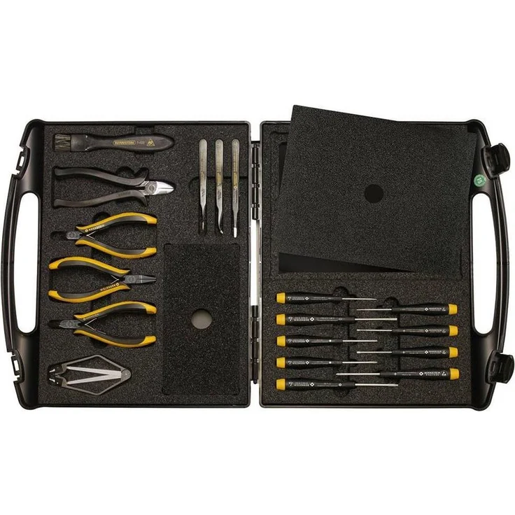Bernstein ESD Profi Werkzeugset im Koffer, handliche Werkzeuge aus leitfähigem Material mit Hartschaum-Einlagen