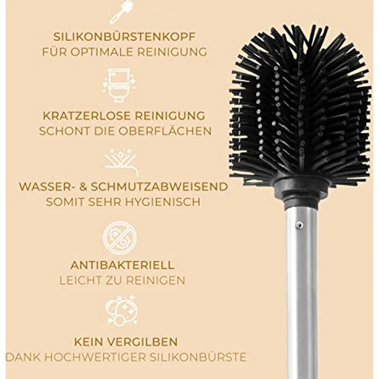 HENNEZ Toilettenbürste Silikon mit Bambus Bürstenhalter - Silikon Toilettenbürste mit Halter Toilettenbürstenhalter WC Bürste Klobürste Silikon Klobürste Toilettenbürste Silikon WC Bürste Kloreiniger – Bild 5