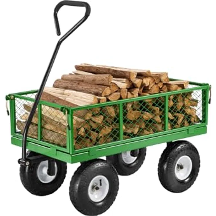 VEVOR Bollerwagen 300 kg, Transportwagen mit abnehmbaren Seitenteilen, 10-Zoll-Reifen und 180° drehbarem Griff, Metall