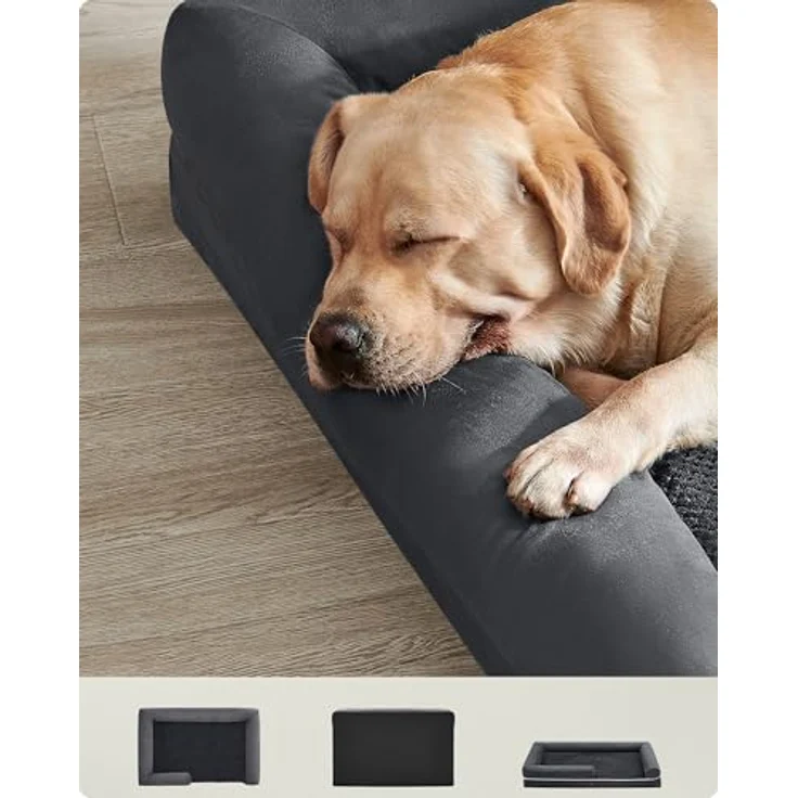 Feandrea Orthopädisches Hundebett, weiche Polsterung, erhöhte Ränder, abnehmbarer Bezug, waschbar, rutschfeste Unterseite, dunkelgrau – Bild 4