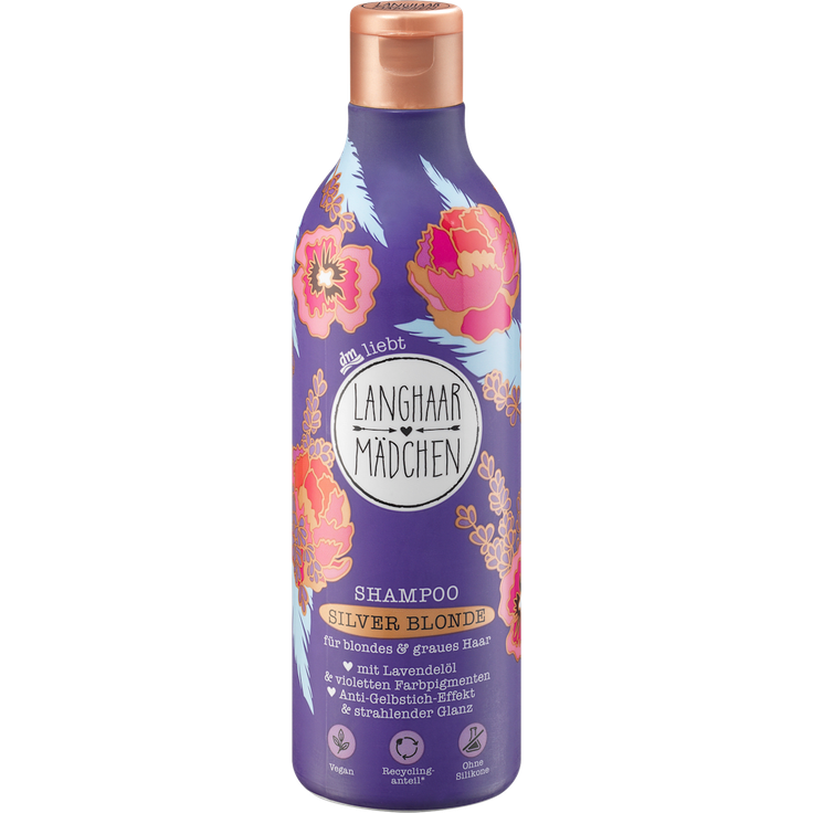 Langhaarmädchen Silver Blonde Shampoo mit Lavendelöl, vegan, ohne Silikone – Anti-Gelbstich für blondes & graues Haar 300ml