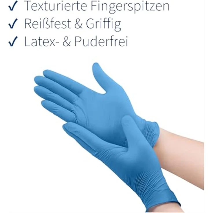 ABENA Nitril Einweghandschuhe 100 Stück Pack (Größe M) in Blau - Lebensmittelecht, Reißfest, Latexfrei, Puderfrei, Hygienische Handschuhe für Reinigungsarbeiten, Schönheitssalon, Tattoo und Zuhause – Bild 3