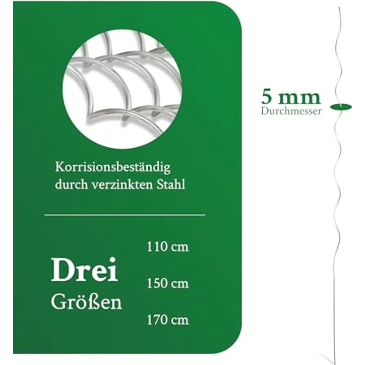Novatool Rankhilfe 19649, 50 Stück Tomatenstäbe 170 cm x 5 mm Ø, wetterfeste Spiralsystem Pflanzhilfe für Tomaten und Gurken – Bild 3