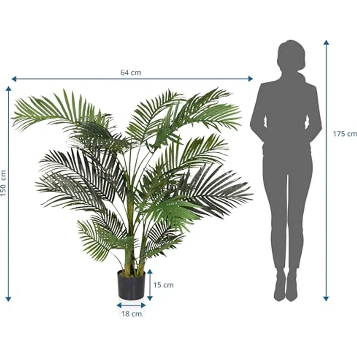 hjh OFFICE Kunstpalme 150cm Areca II Künstliche Palme groß, Goldfruchtpalme, für Büro Wohnzimmer Schlafzimmer – Bild 5