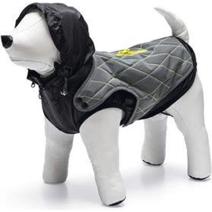 Beeztees Allia, Multifunktionaler Hundemantel mit abnehmbarer Kapuze und reflektierenden Details, schwarz mit grauem Bezug