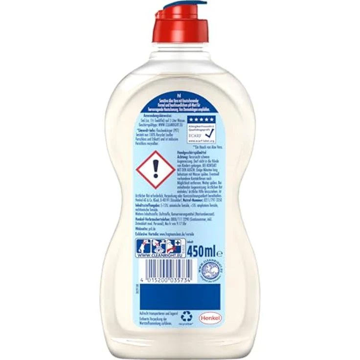 PRIL Sensitive Aloe Vera Geschirrspülmittel, hautschonend mit hoher Fettlösekraft, 450 ml – Bild 3