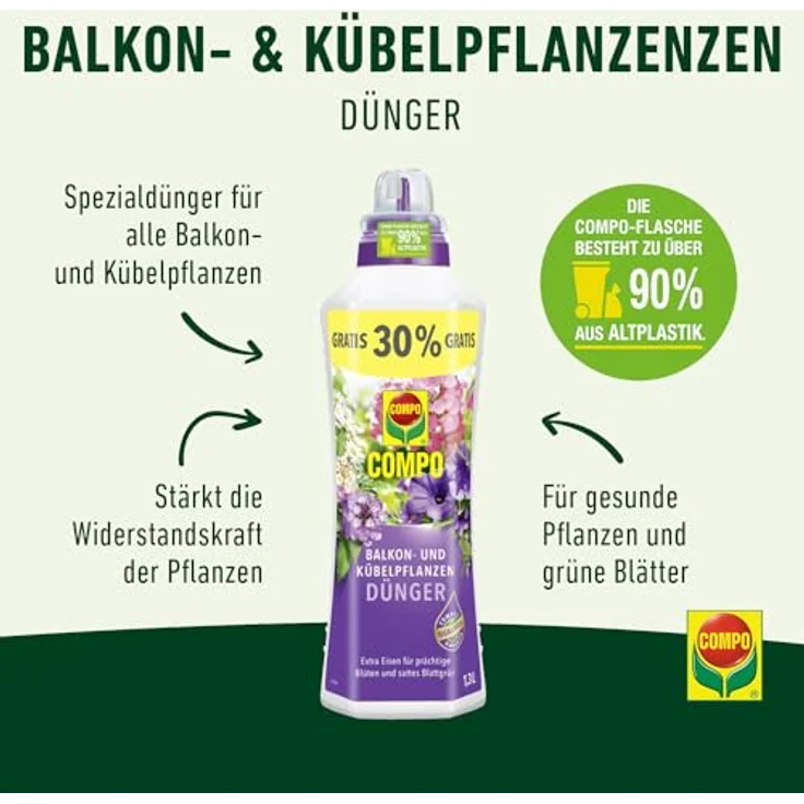 Compo Balkon- und Kübelpflanzendünger, 1,3 Liter – Bild 2