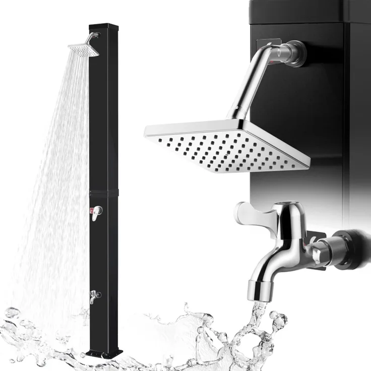 Strattore Solardusche Gartendusche - Ocean in Schwarz, 40 Liter Tankvolumen, max. 60°C heißes Duschwasser, 217,5 cm Höhe