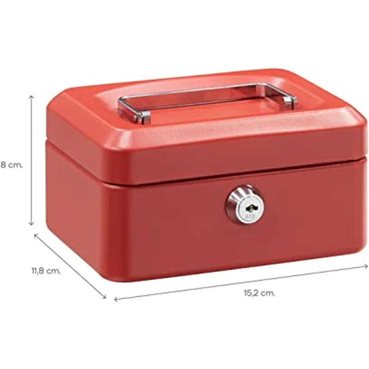 ARREGUI Elegant C9214 Geldkassette aus Stahl | Geldbox | 15 cm breit | Abschließbare Kasse mit Geldeinsatz | Kleine Geldkassette mit Schlüssel und Münzeinsatz/Geldeinsatz | Geldkasse | rot – Bild 5