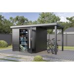 FINNHAUS WOLFF Metall-Gerätehaus Thorin 3924 Anthrazit - Gartenhaus mit 0,55 mm Wandstärke, inklusive Terrasse und Schleppdach