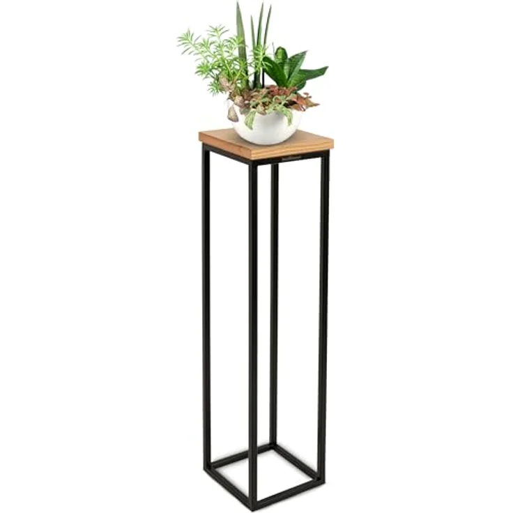 holz4home® Blumenständer Dekoständer aus Eichenholz Massiv Natur Geölt I Dekosäule Stahlrahmen, Loft- und Industriestil – Bild 2
