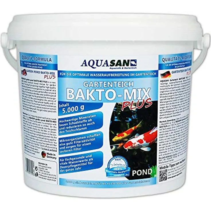 AQUASAN Gartenteich BAKTO-Mix Plus (Wasseraufbereitendes Pflegeprodukt - Leistungsstarke Mikroorganismen, hochwertige Mineralien für kristallklares Teichwasser), Inhalt:5 kg