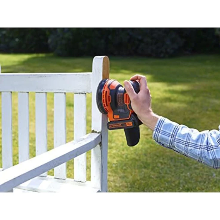 Black+Decker Akku-Exzenterschleifer (18V, 1,5 Ah, zum Schleifen-Polieren, Ergonomisches Griffdesign, inkl. Akku, Ladegerät, Schleifgitter (K80) und Werkzeugtasche, BDCROS18, 90 W) – Bild 6