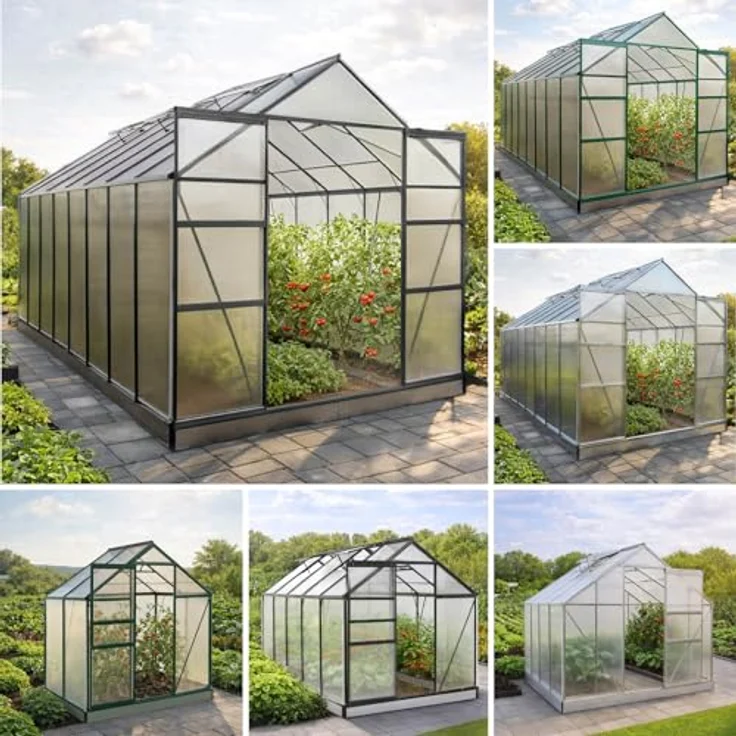 BRAST Gewächshaus Aluminium mit Fundament, TÜV geprüft, 6mm Hohlkammerplatten, wetterfest und temperaturbeständig, 490x250x235cm, grau – Bild 1