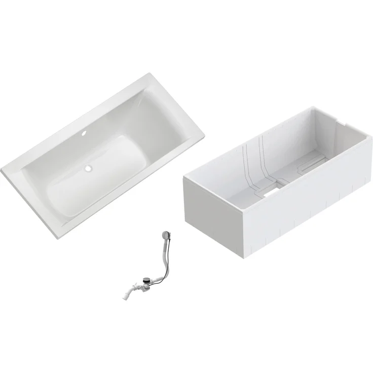 Ottofond Duo Wanne-Set 170 cm x 75 cm, Badewanne in Weiß mit Hartschaum-Wannenträger und Ab- und Überlaufgarnitur in Chrom