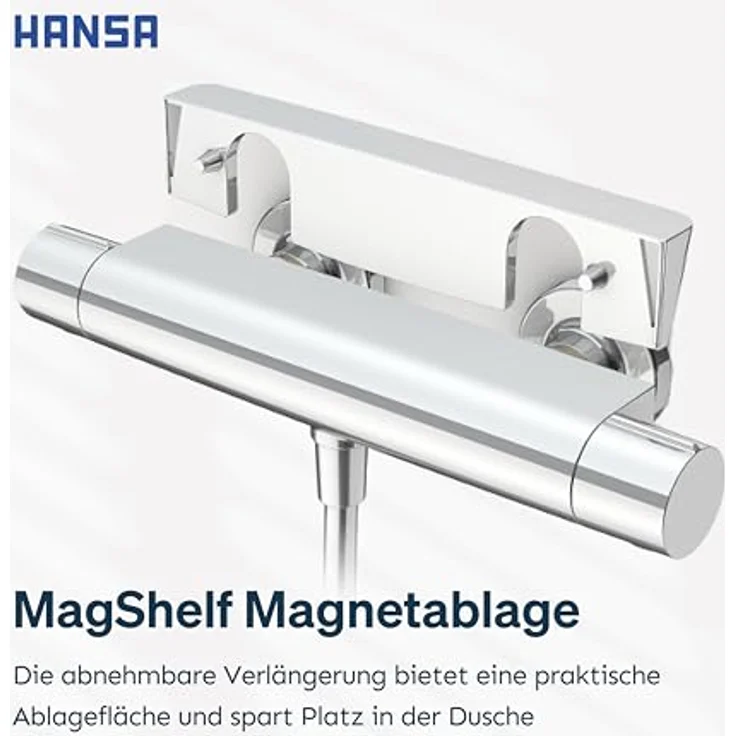 Hansa VIVA Regenbrause-Duscharmatur, Duschsystem mit Thermostat, Thermo Cool, MagShelf, Höhe 1190mm, 65159201 – Bild 7