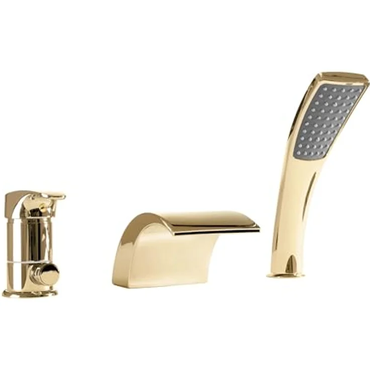 Rea Badewannenarmatur RIVEN GOLD, Einhebel Wannenarmatur mit Handbrause, Messing, goldfarben, Höhe 240 mm – Bild 1