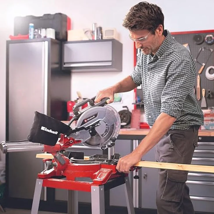 Einhell Zug-Kapp-Gehrungssäge TC-SM 2531-2 U (1900 W, 4.800 U-min, Ø254 x ø30 mm Sägeblatt, Laser, neigbarer Sägekopf, inkl. HM-Sägeblatt) – Bild 3