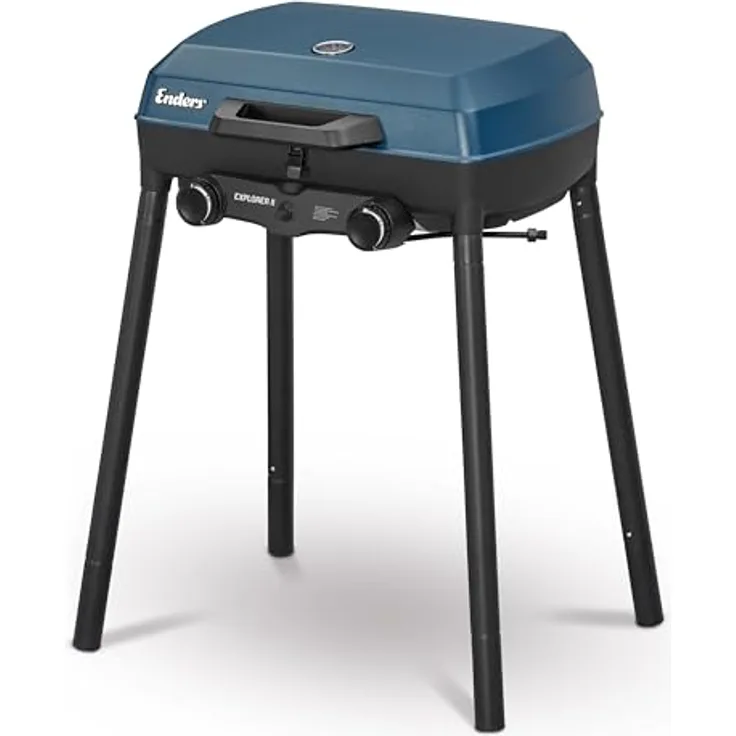 Enders Camping Gasgrill Explorer II, 2 Brenner Edelstahl, Grill-Thermometer, Aluguss-Grillwanne #2104